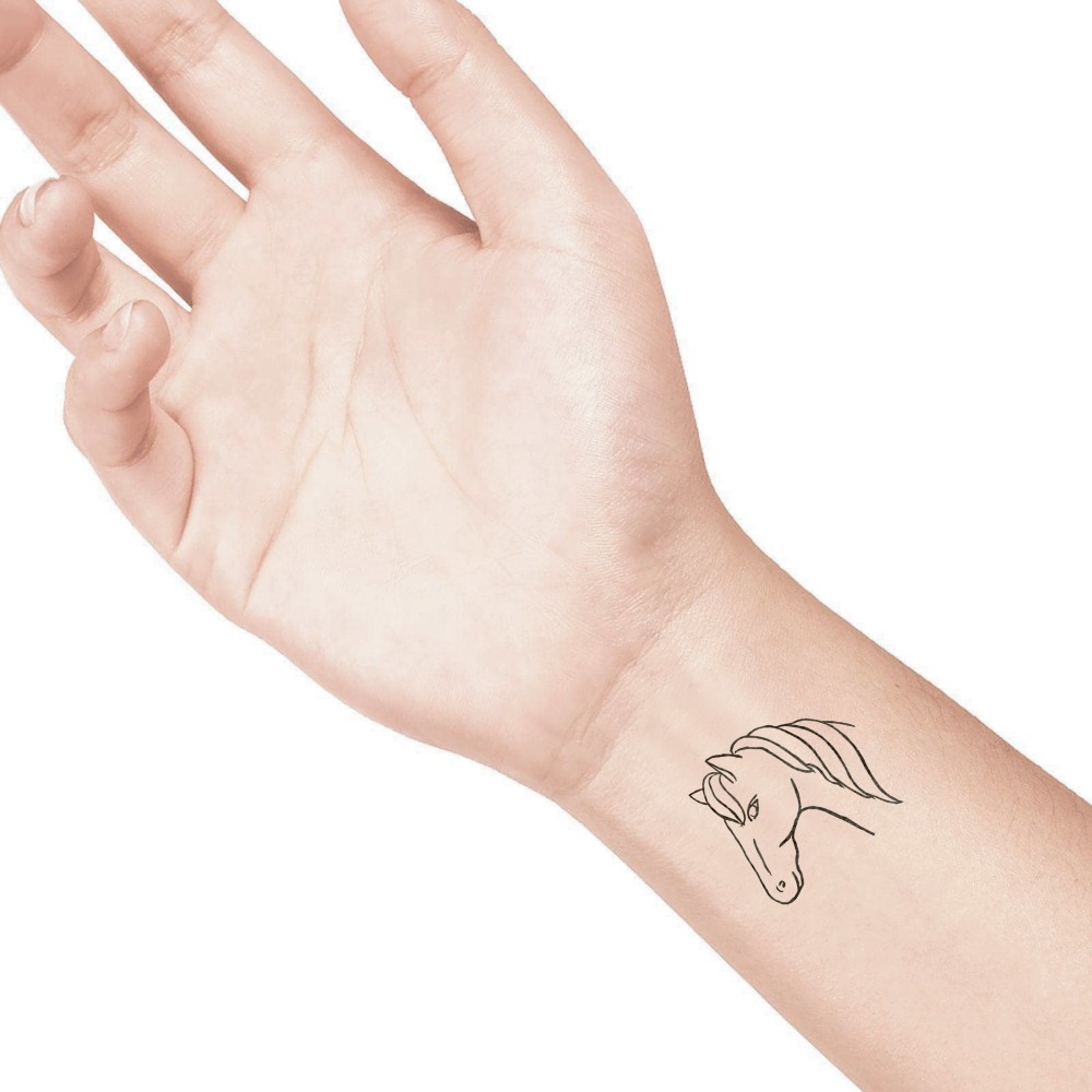 temporary tattoo preview image Horse Head, For woman and childeren, skin safe tattoo, Ephemeral Tattoo Stamp for Body and Arm, Water Resistant