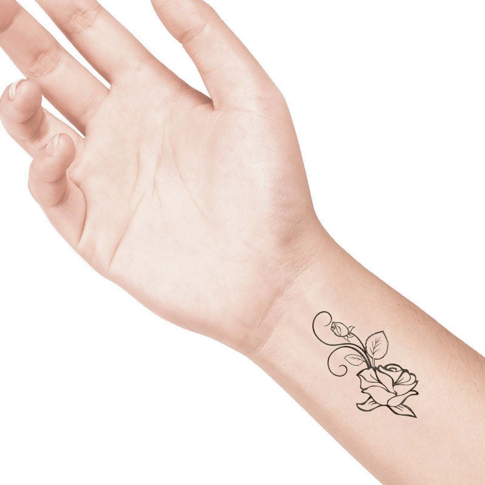temporary tattoo preview image Giant Rose, For woman and childeren, skin safe tattoo, Ephemeral Tattoo Stamp for Body and Arm, Water Resistant