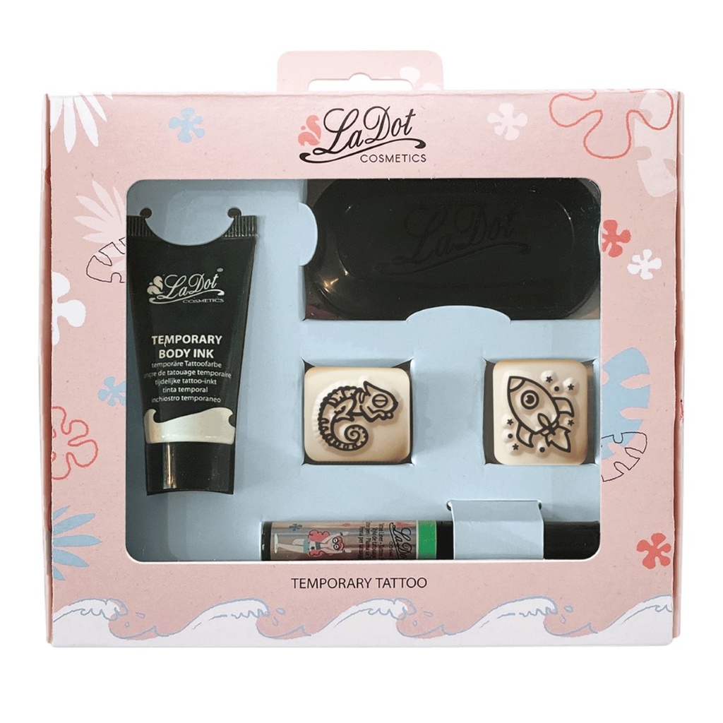 [GIFTPACK-10] Temporary Tattoo Set S - Chameleon and Rocket, Green Liner