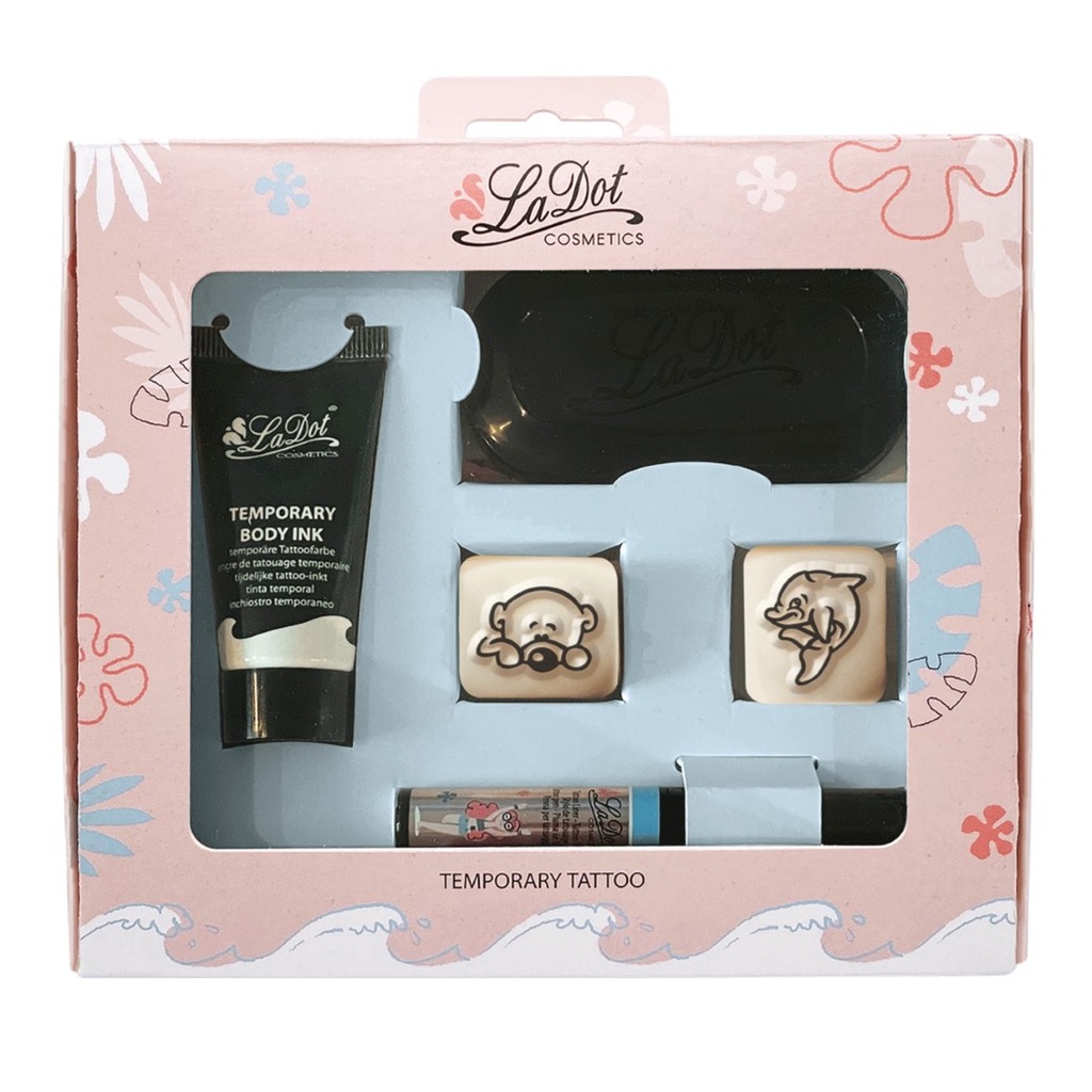 [GIFTPACK-11] Temporary Tattoo Set S - Dolphin and Bear, light blue liner